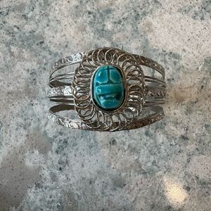 Silver Cuff Bracelet with Turquoise Accent - Women Jewelry